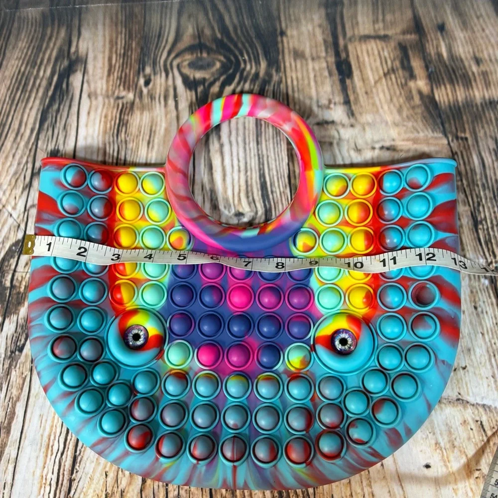 Girls Purse Bag Pop Dots Sensory Rubber With Eyes Multicolor Figit Hobo Trendy